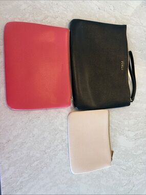 Furla Black, Pink & Cream Wristlet Clutches Trio